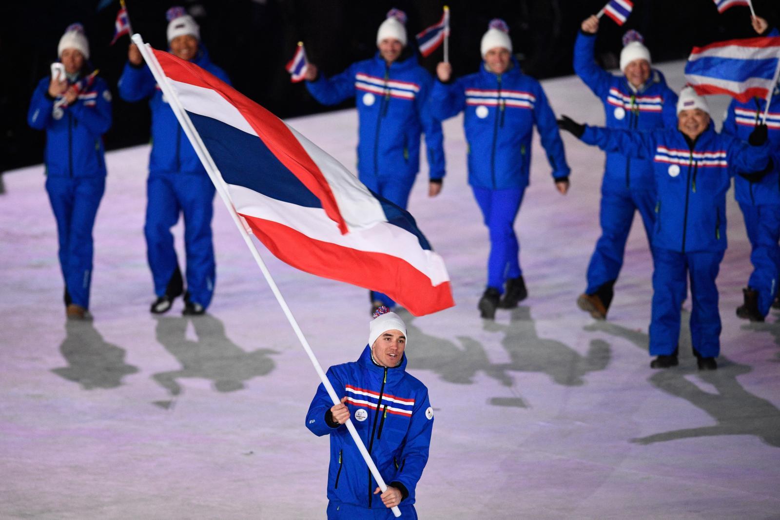 泰国国家队运动员照片在2018年平昌奥运会开幕式上